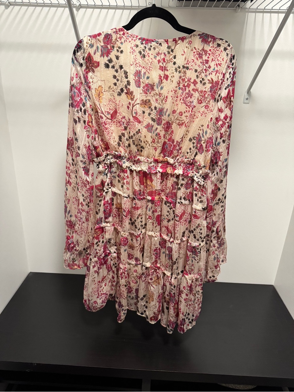 Free People Floral Print Smocked Waist Tiered Mini Dress, Size L - Picture 2 of 4